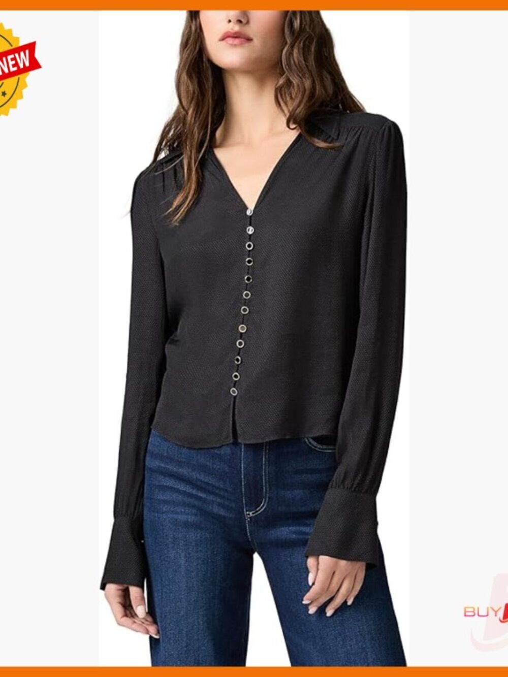 Long Sleeve Blouse with French Cuffs, Rayon Blend, Regular Fit
